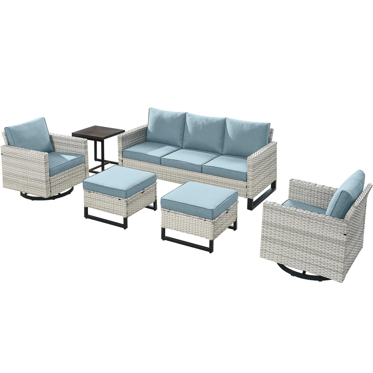 6 Piece Wicker Patio Conversation Set with Swivel Rocker Chairs and Ottoman G52640
