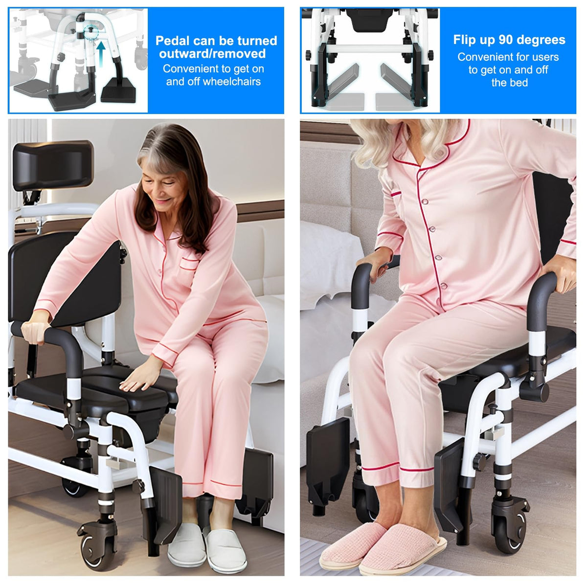 Rolling Shower Chair with Wheels, Adjustable Height Padded Seat & Back E45556