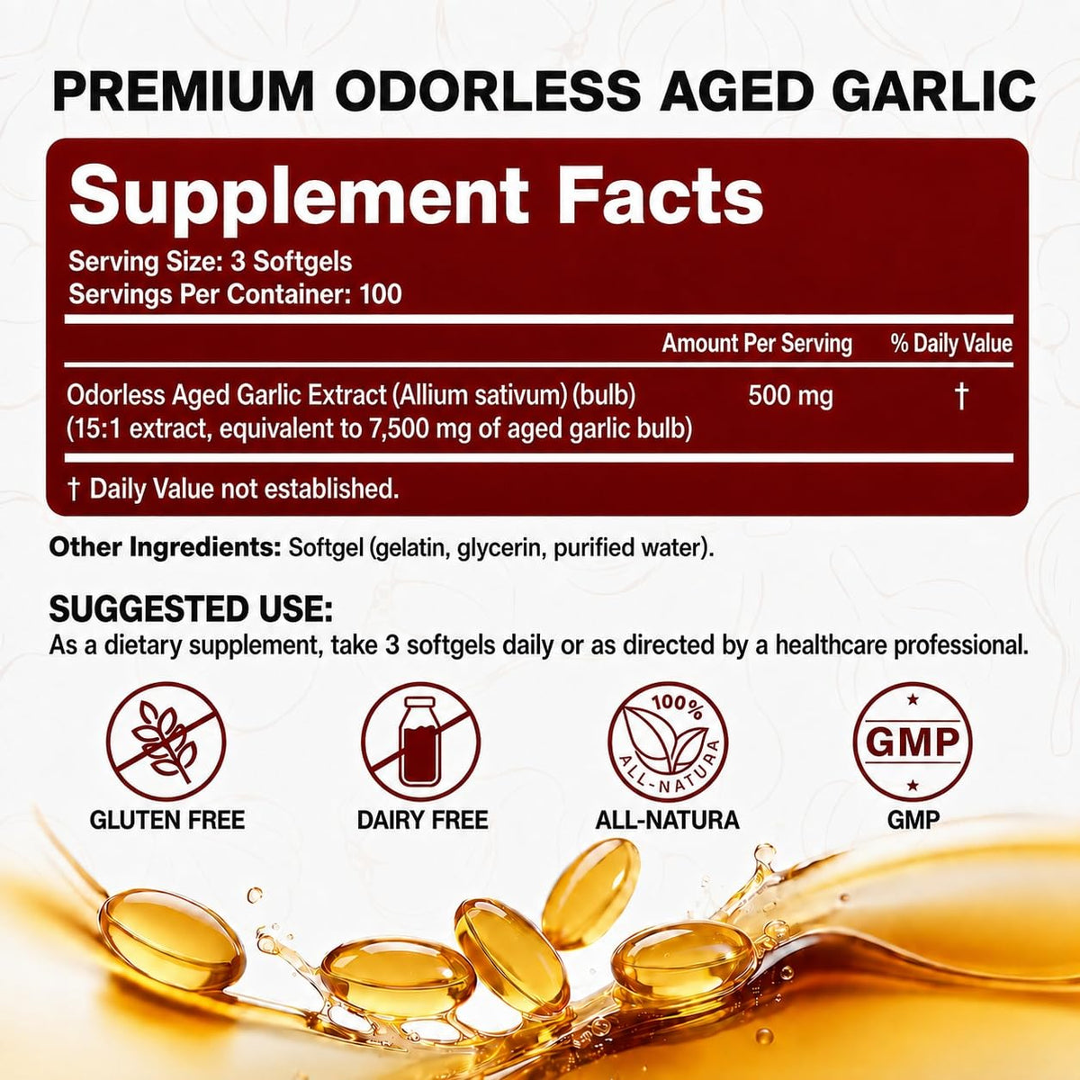 Odorless Aged Garlic Extract 7500mg 300 Softgels L14867