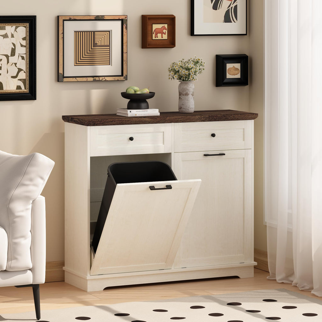 20 Gallon Double Tilt Out Trash Can Cabinet Antique White S84743