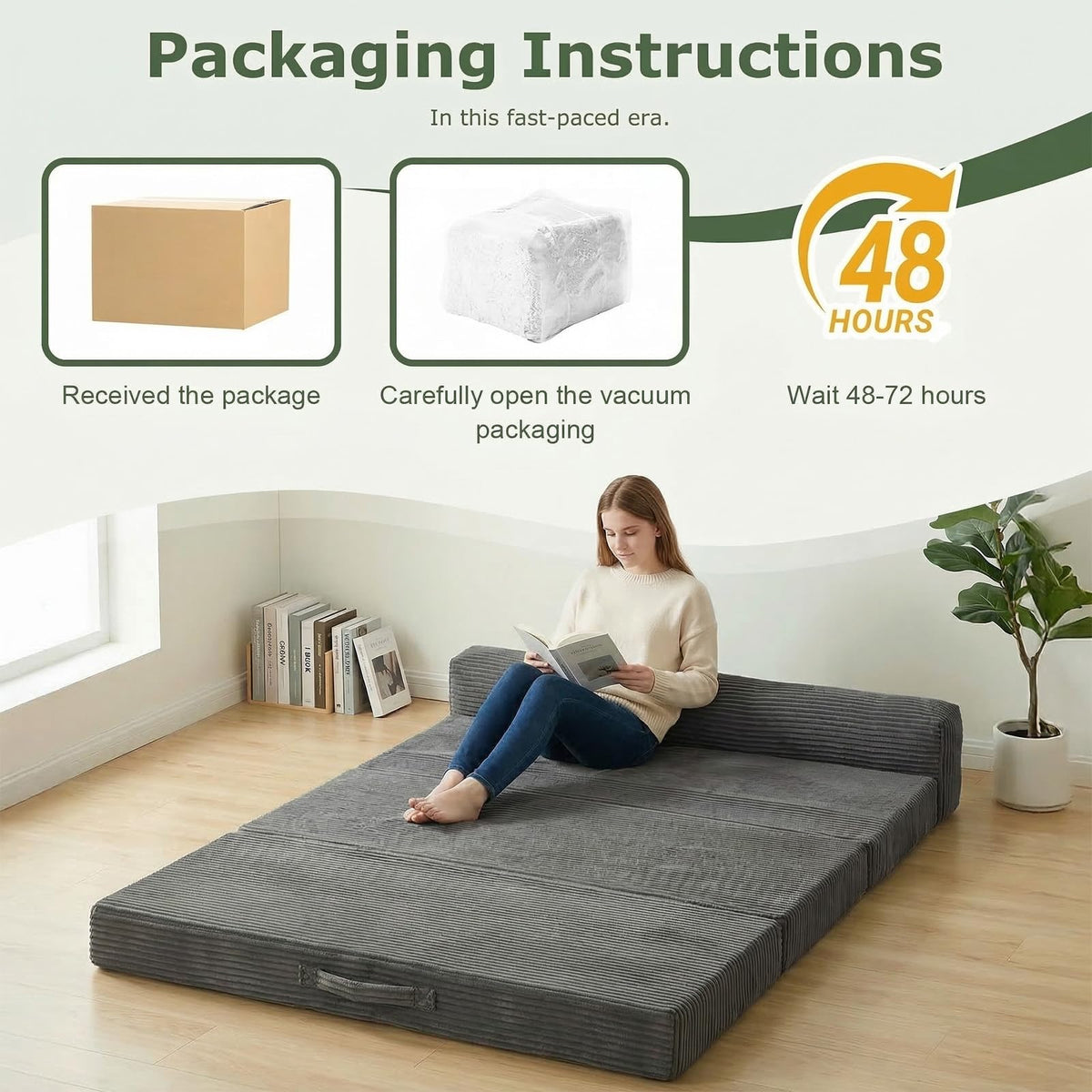 6 inch Tri-Folding Full Size Grey Mattress U41057