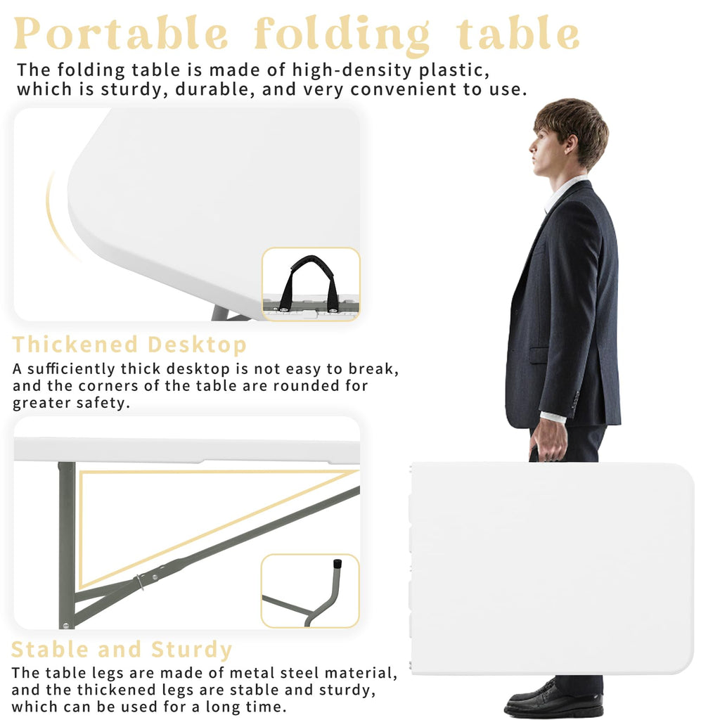 Set of 2 White 6 FT Folding Plastic Table D32973