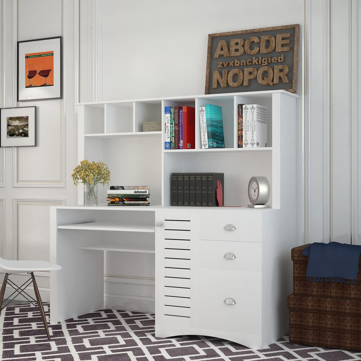 White Computer Desk with Hutch C1528