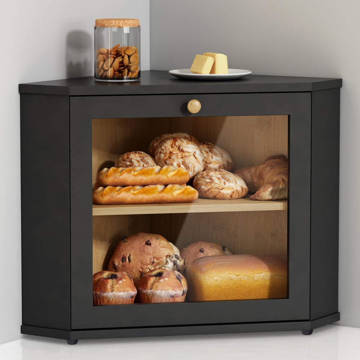 2 Tier Black Corner Bread Box R29271