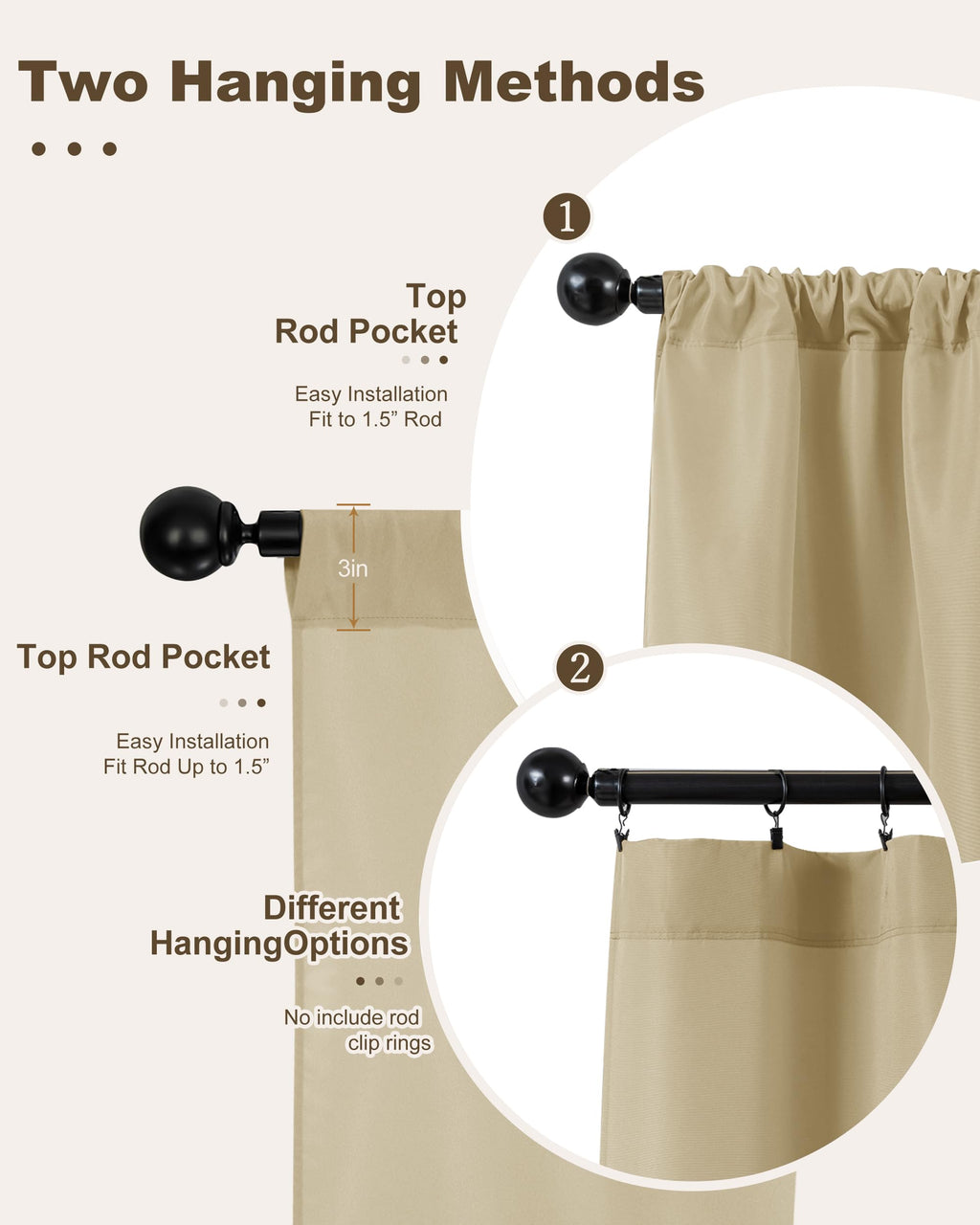 Waterproof Rod Pocket Outdoor Curtains 6 Pcs 54x84 Inch Cream M60779