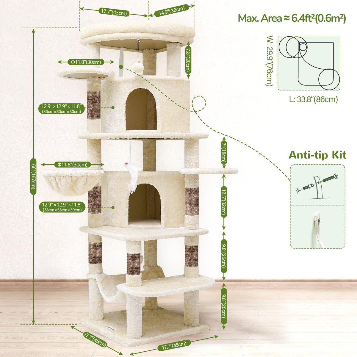 Beige 66inch Corner Cat Tree Tower O54862