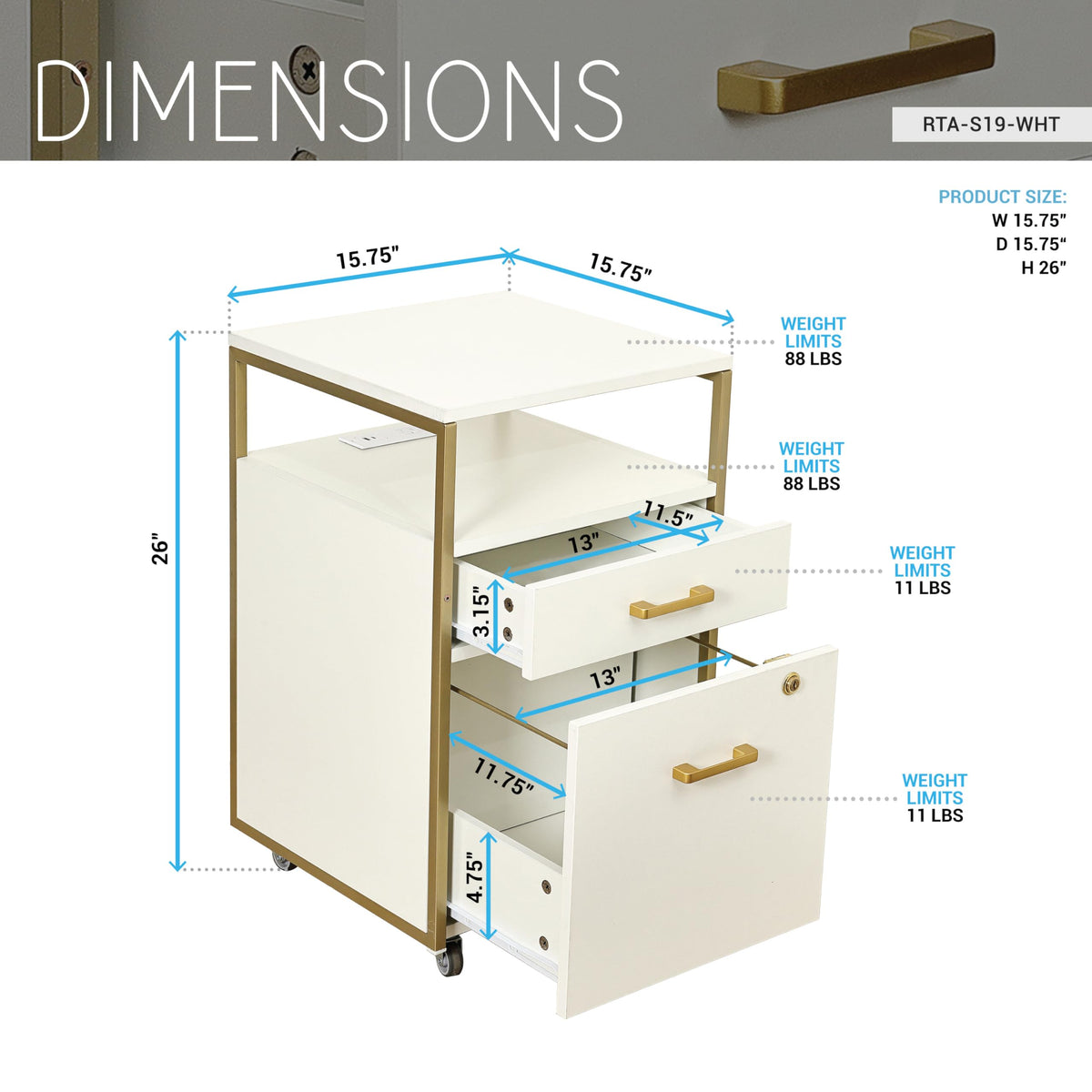 2 Drawer Rolling File Cabinet with Lock O730863