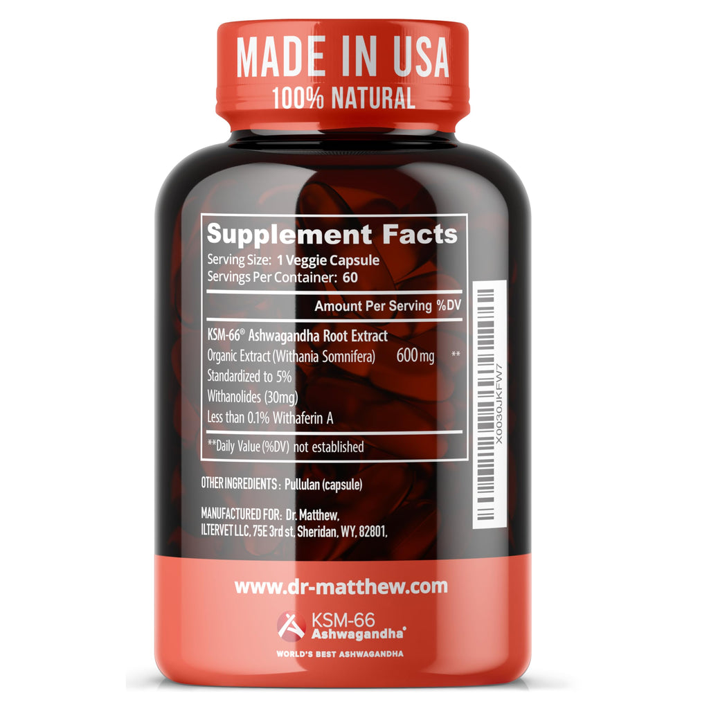 Organic Ashwagandha 600mg Root Extract Capsules Y527