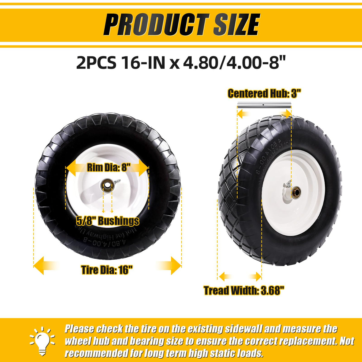 4.80/4.00-8" Flat Free Wheelbarrow Tire and Wheel S488