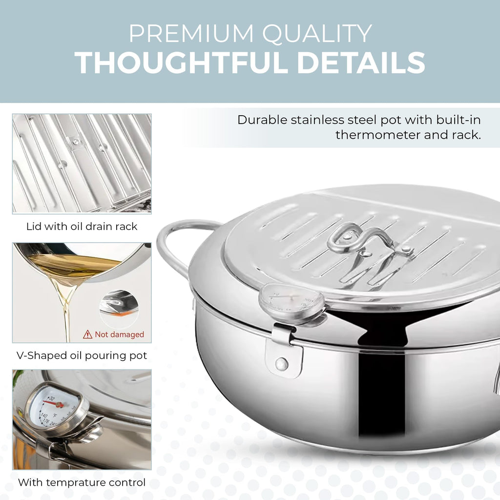 11-Inch Stainless Steel Deep Fryer Pot with Oil Thermometer D1957