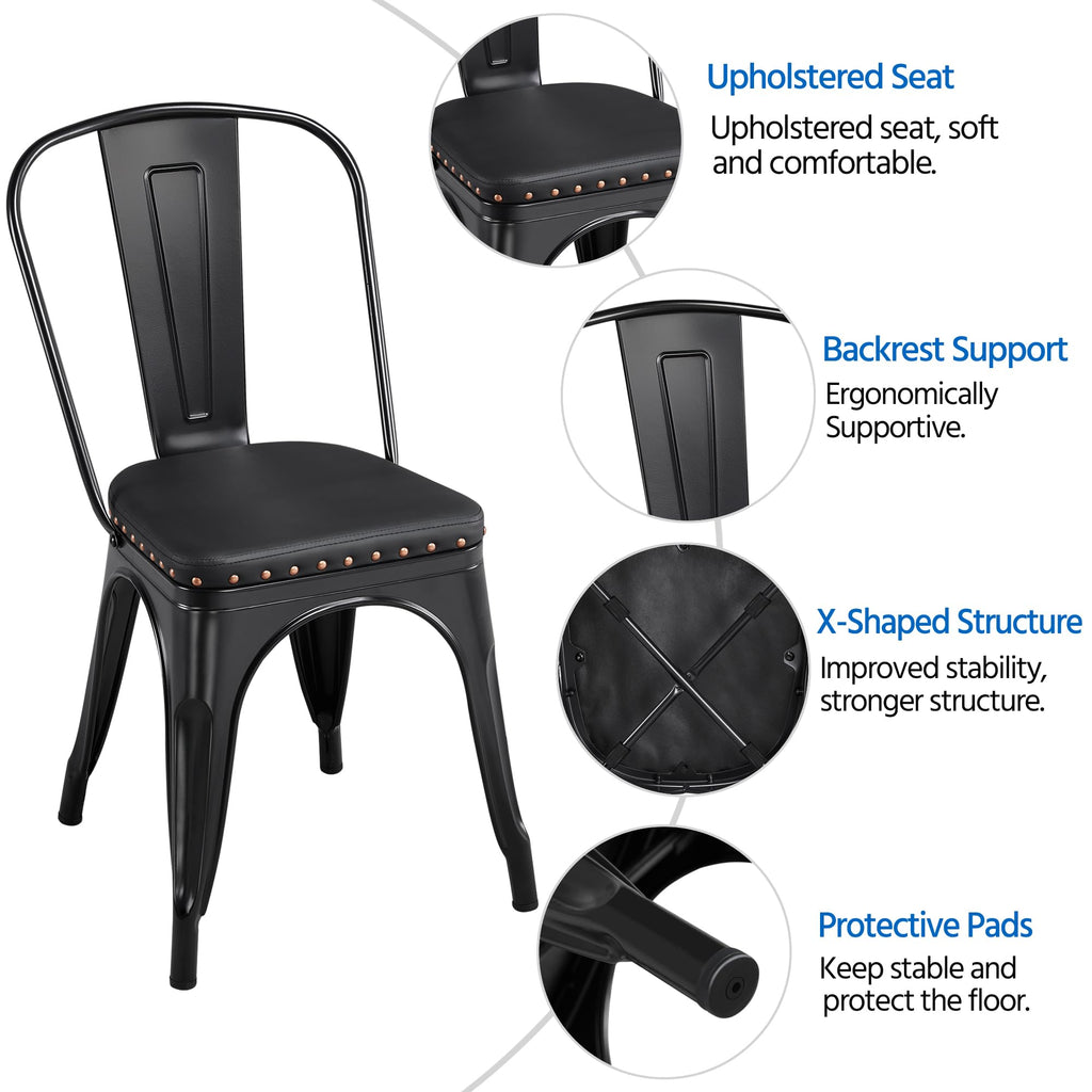 Black Cushioned Metal Dining Chairs Set of 4 W9889