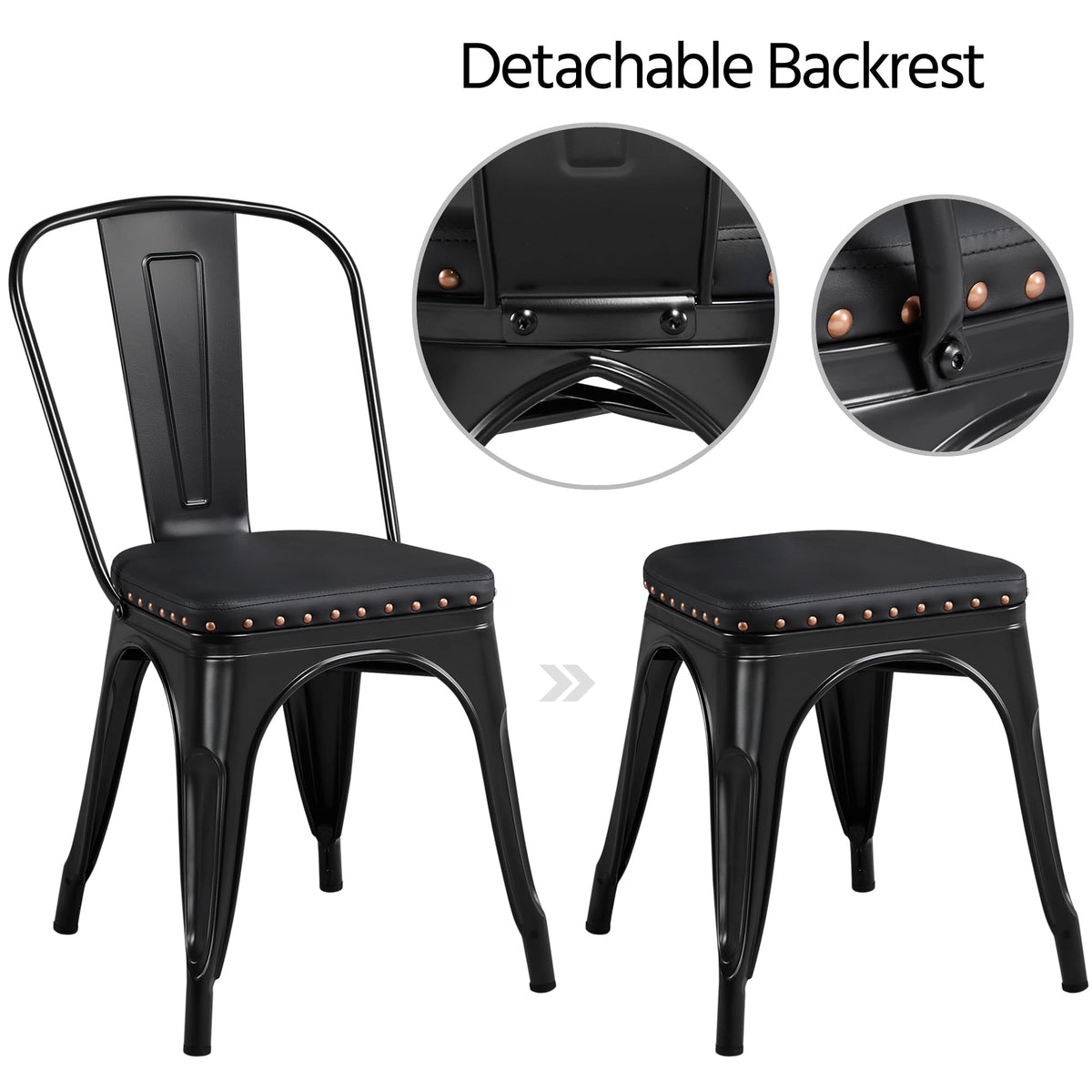 Black Cushioned Metal Dining Chairs Set of 4 W9889