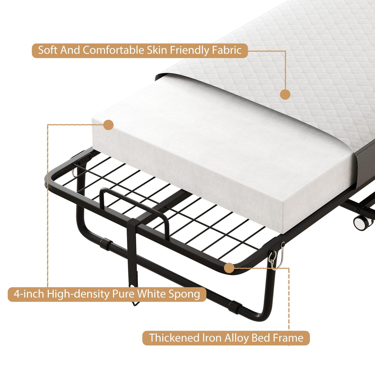 Folding Bed with Mattress, Memory Mattress Metal Frame Single Bed B79422