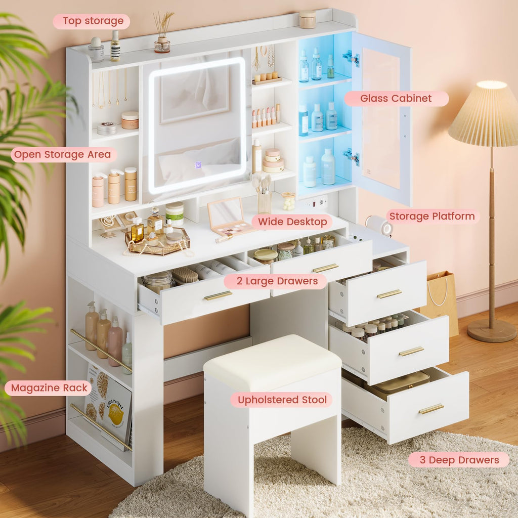 White Makeup Vanity Desk with Sliding LED Lighted Mirror F145660
