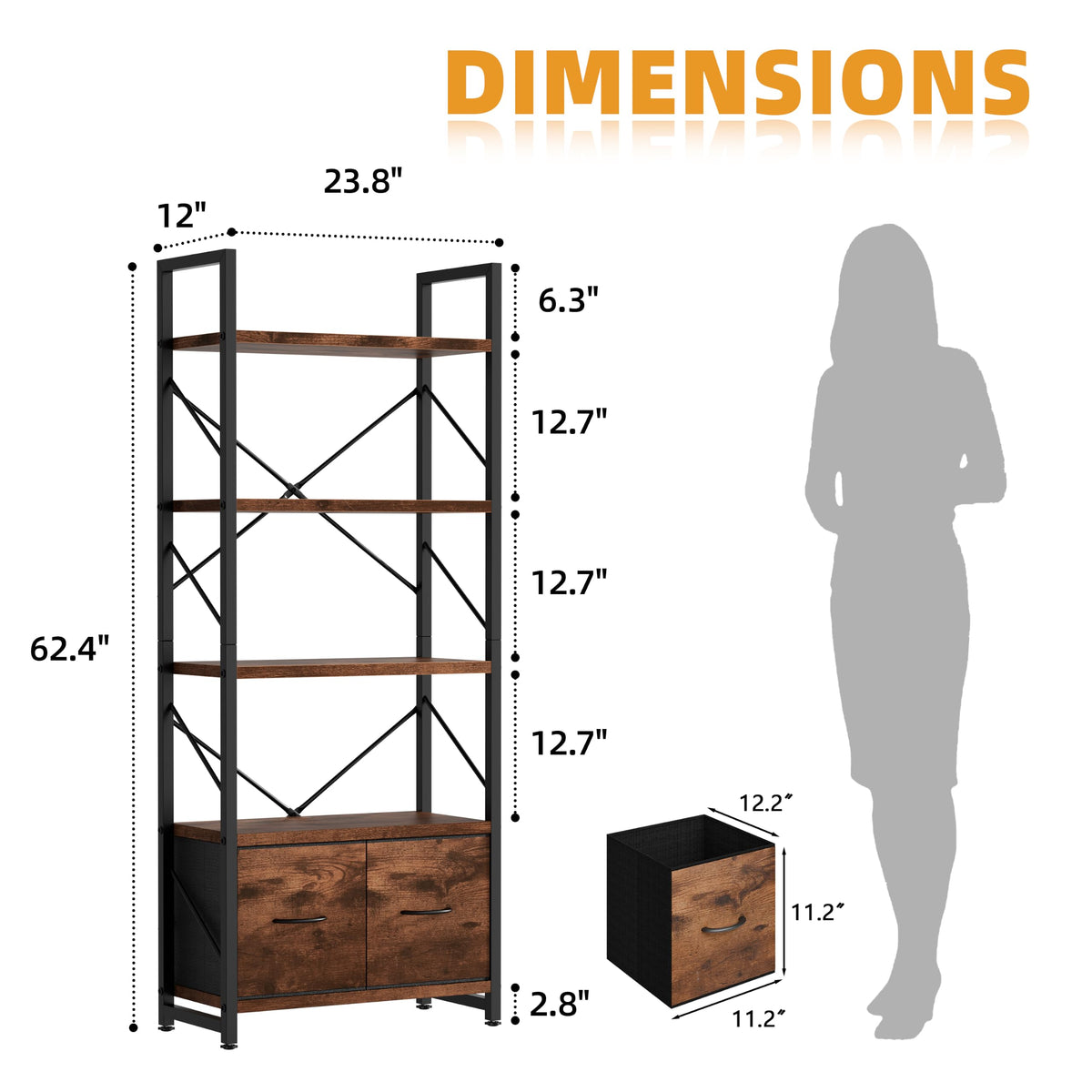 5 Tier Wood Bookshelf with Drawer I382382
