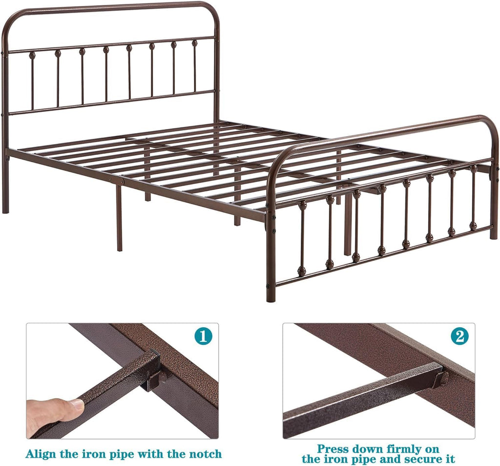 Full Size Metal Bed Frame with Headboard and Footboard E242
