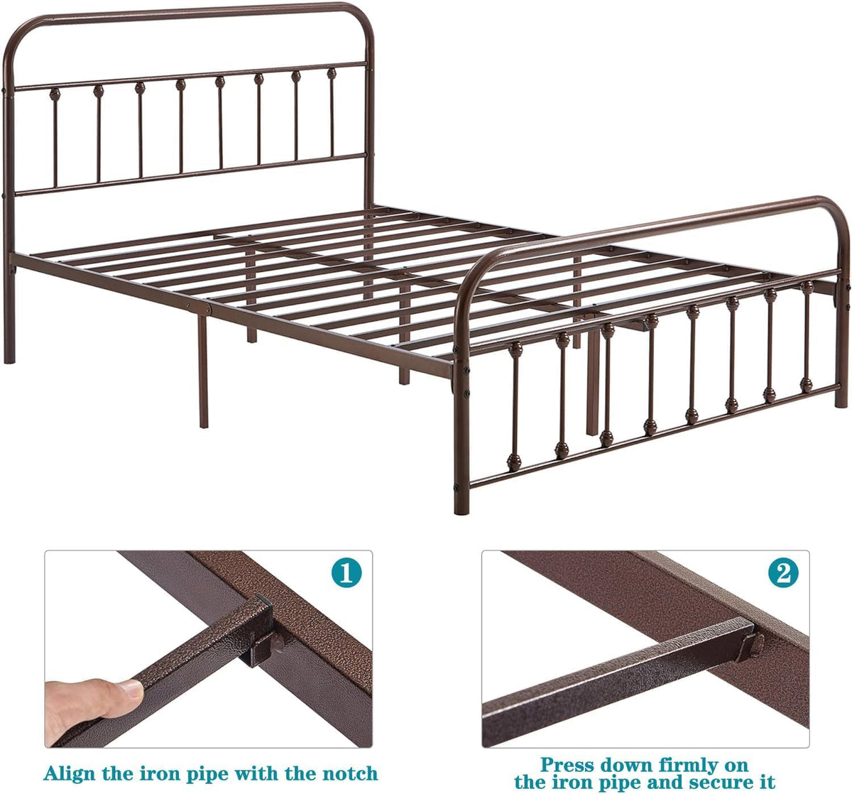 Full Size Metal Bed Frame with Headboard and Footboard E242