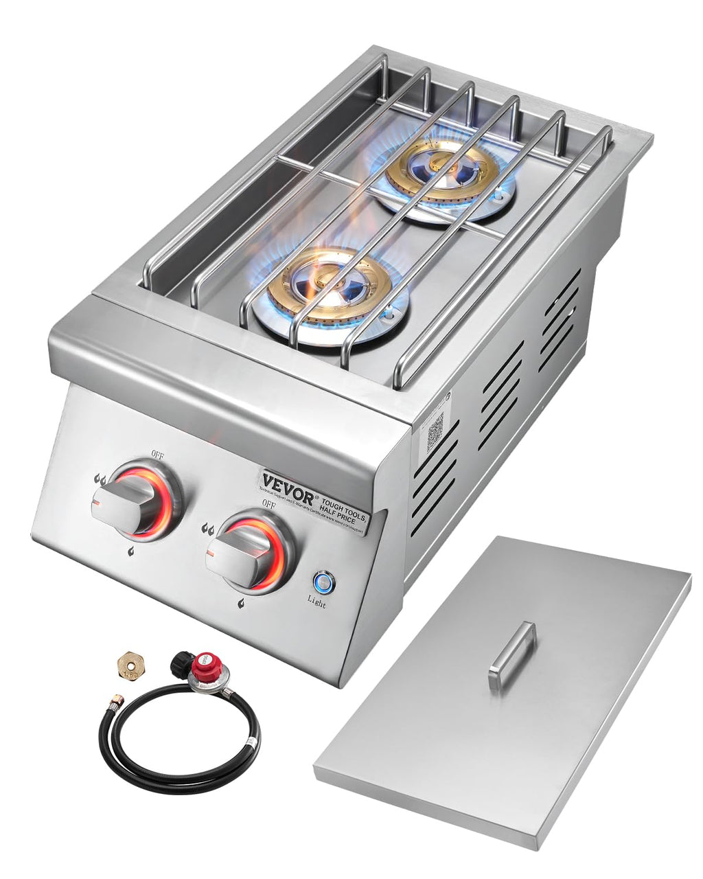 Double Side Burners, 2 x 17,000BTU Liquid Propane, Convertible to Natural Gas, 304 Stainless Steel Built-in G716