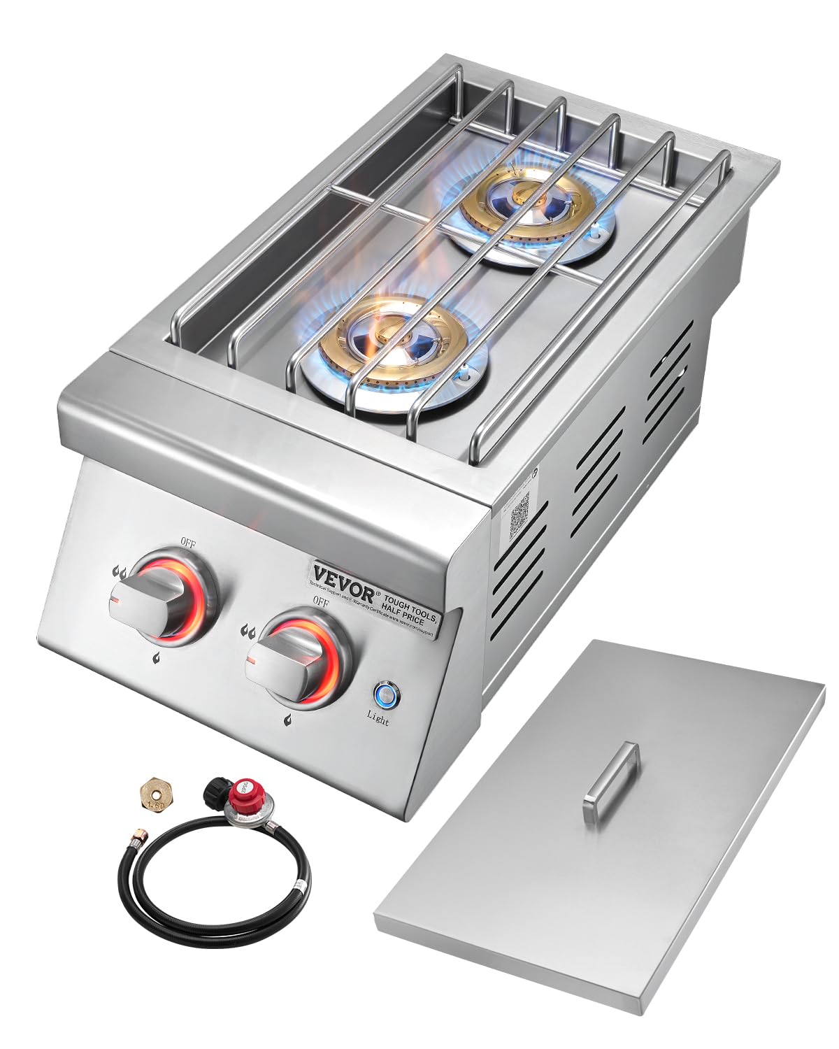 Double Side Burners, 2 x 17,000BTU Liquid Propane, Convertible to Natural Gas, 304 Stainless Steel Built-in G716