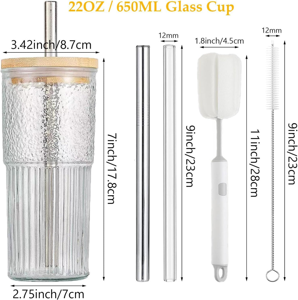 22oz Glass Cups Set with Bamboo Lids and Straws N165344