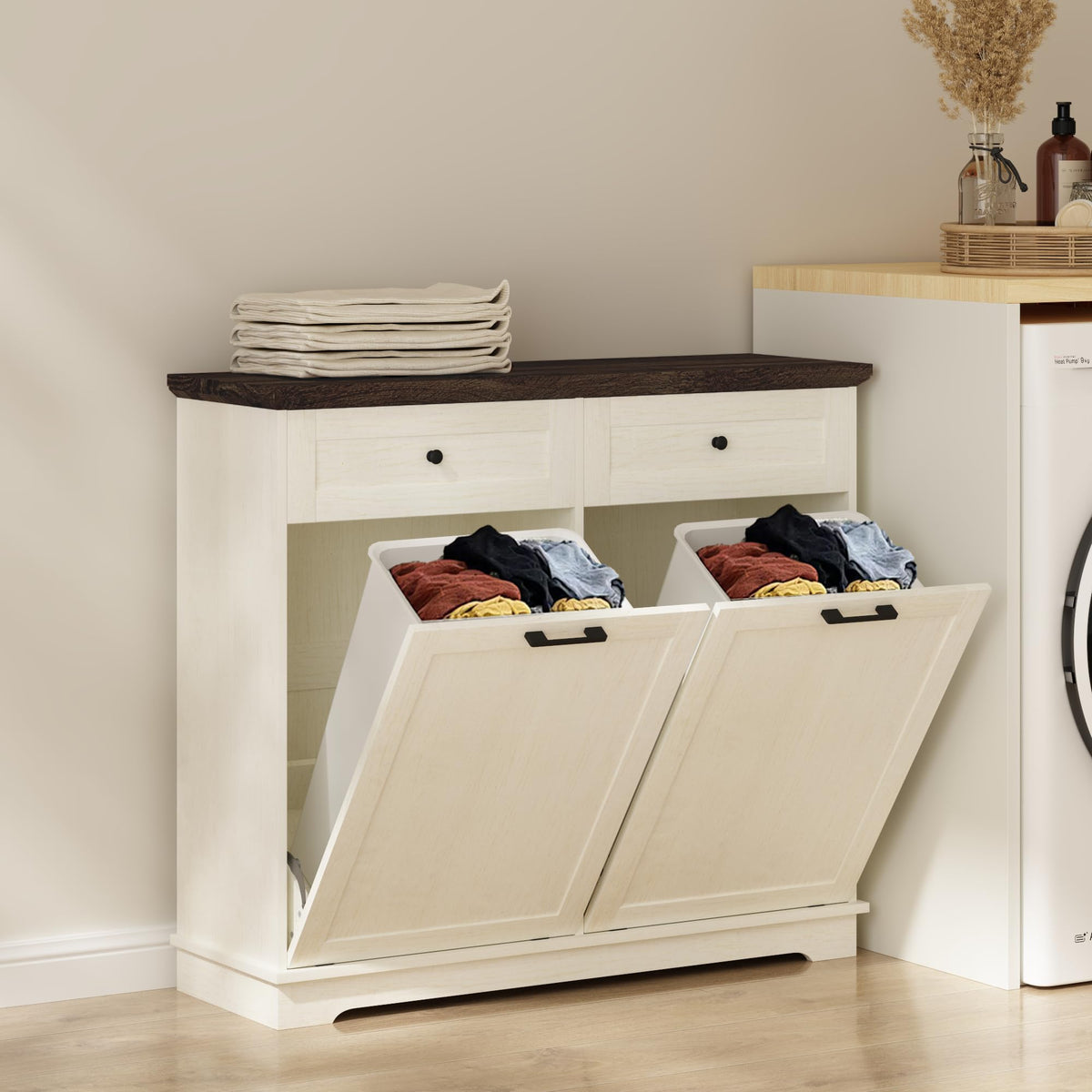 20 Gallon Double Tilt Out Trash Can Cabinet Antique White S84743