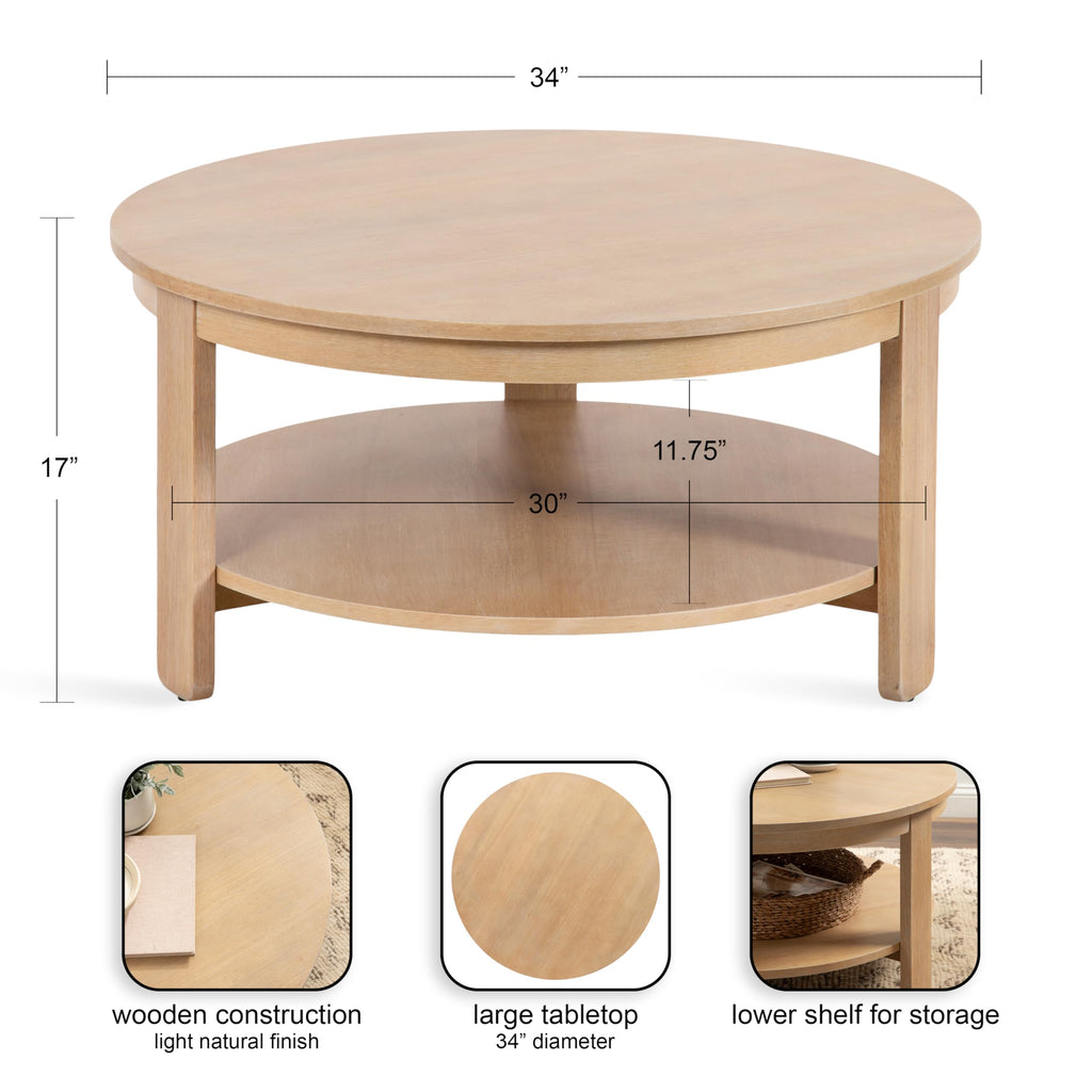 Round Two-Tier Wood Coffee Table with Storage V7170