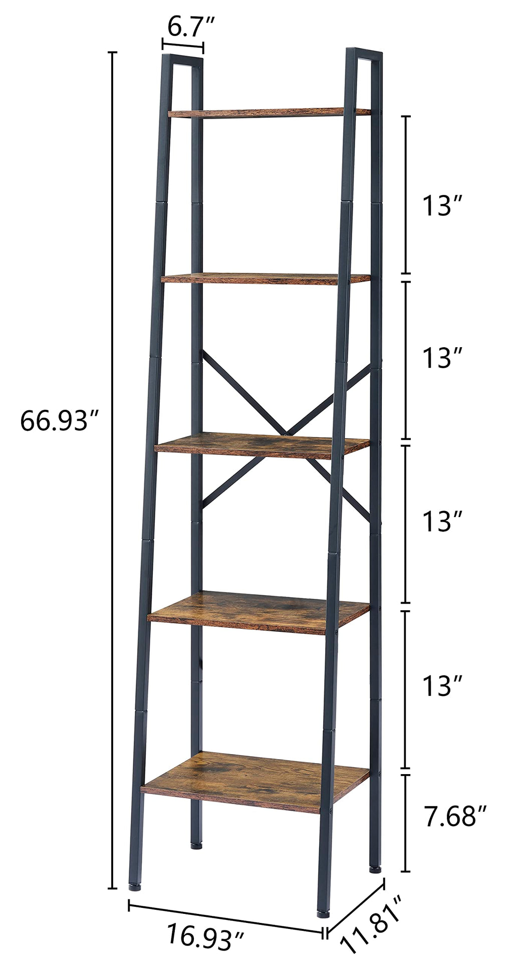 5-Tier Rustic Brown Metal Ladder Bookshelf T455760