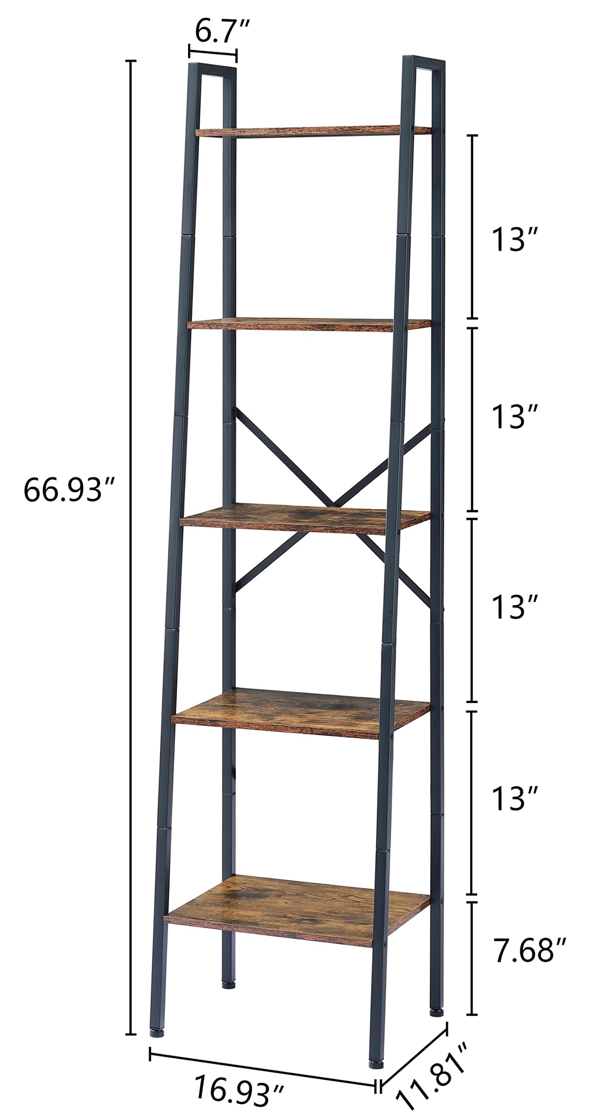 5-Tier Rustic Brown Metal Ladder Bookshelf T455760