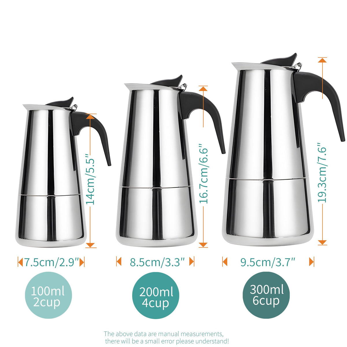 Stainless Steel Stovetop Espresso Maker 300ml 6 cup W958