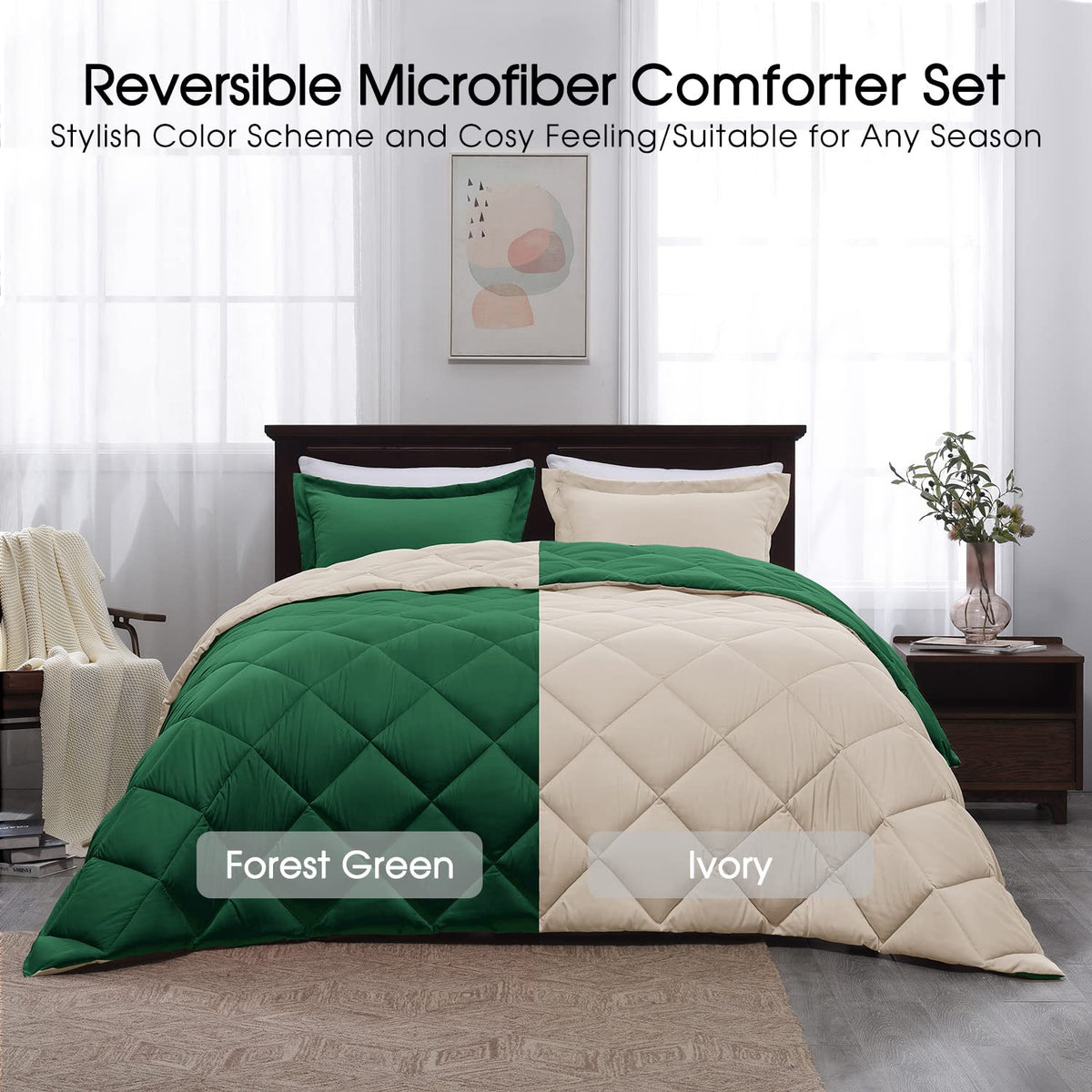 Forest Green King Size Reversible Down Alternative Comforter Set A6393