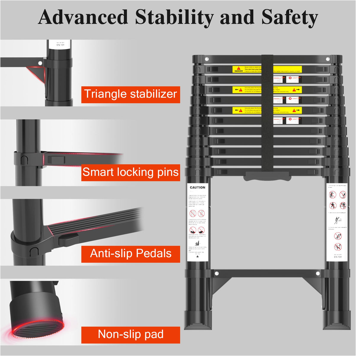 12.5 FT Black Aluminum Telescoping Ladder B141