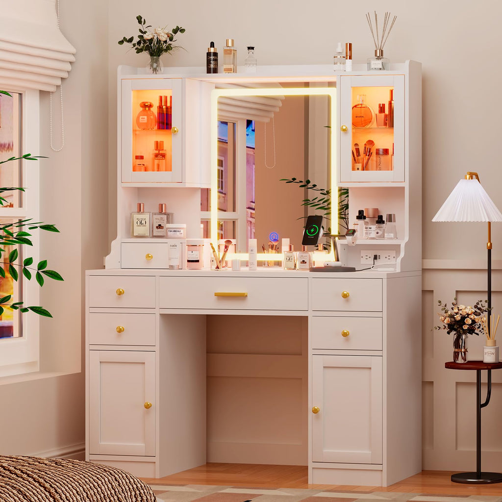 White Makeup Vanity Desk with LED Mirror U533