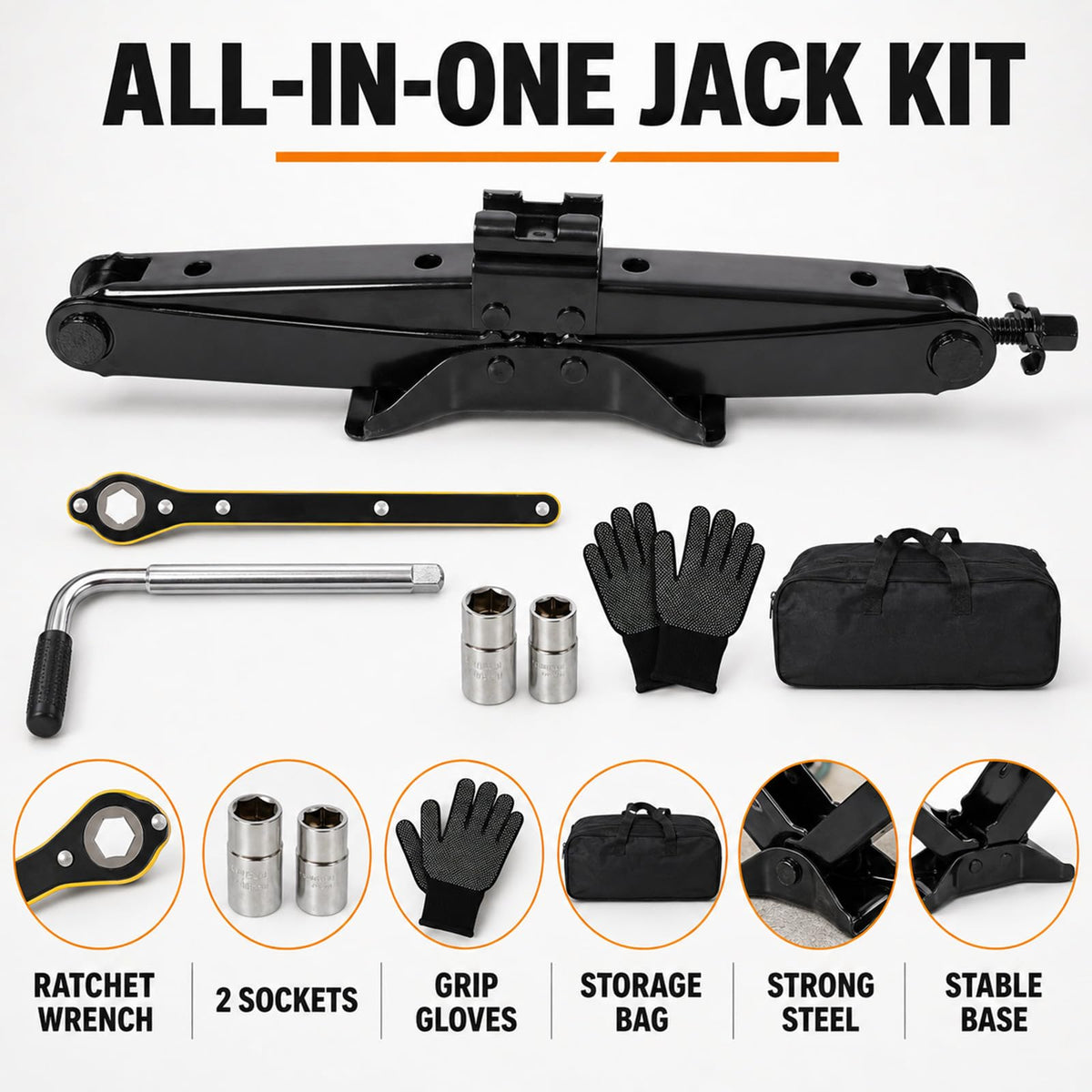 3 Ton Scissor Car Jack Kit with Ratchet Wrench V9656