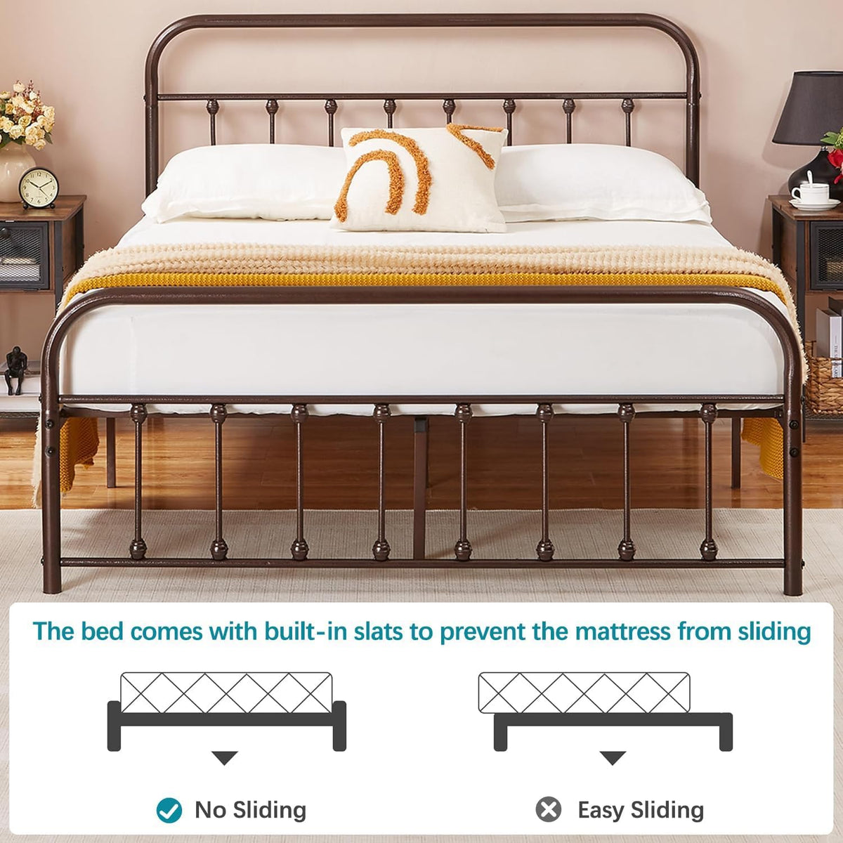 Full Size Metal Bed Frame with Headboard and Footboard E242