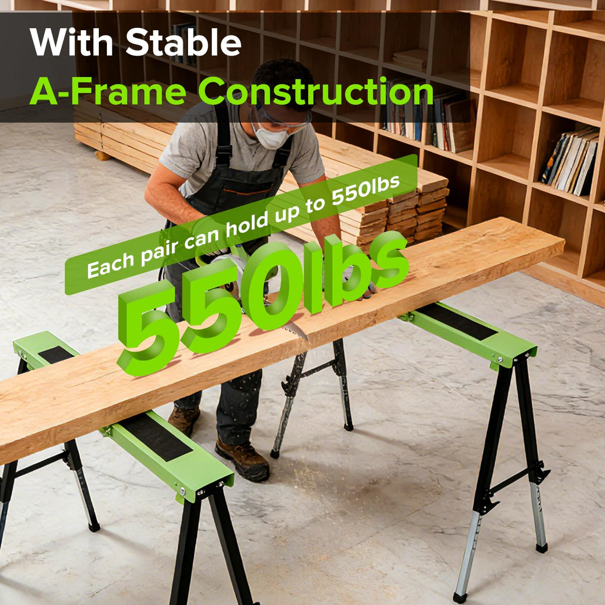 Adjustable Height Folding Sawhorse 2-Pack, 660lb Capacity F83539