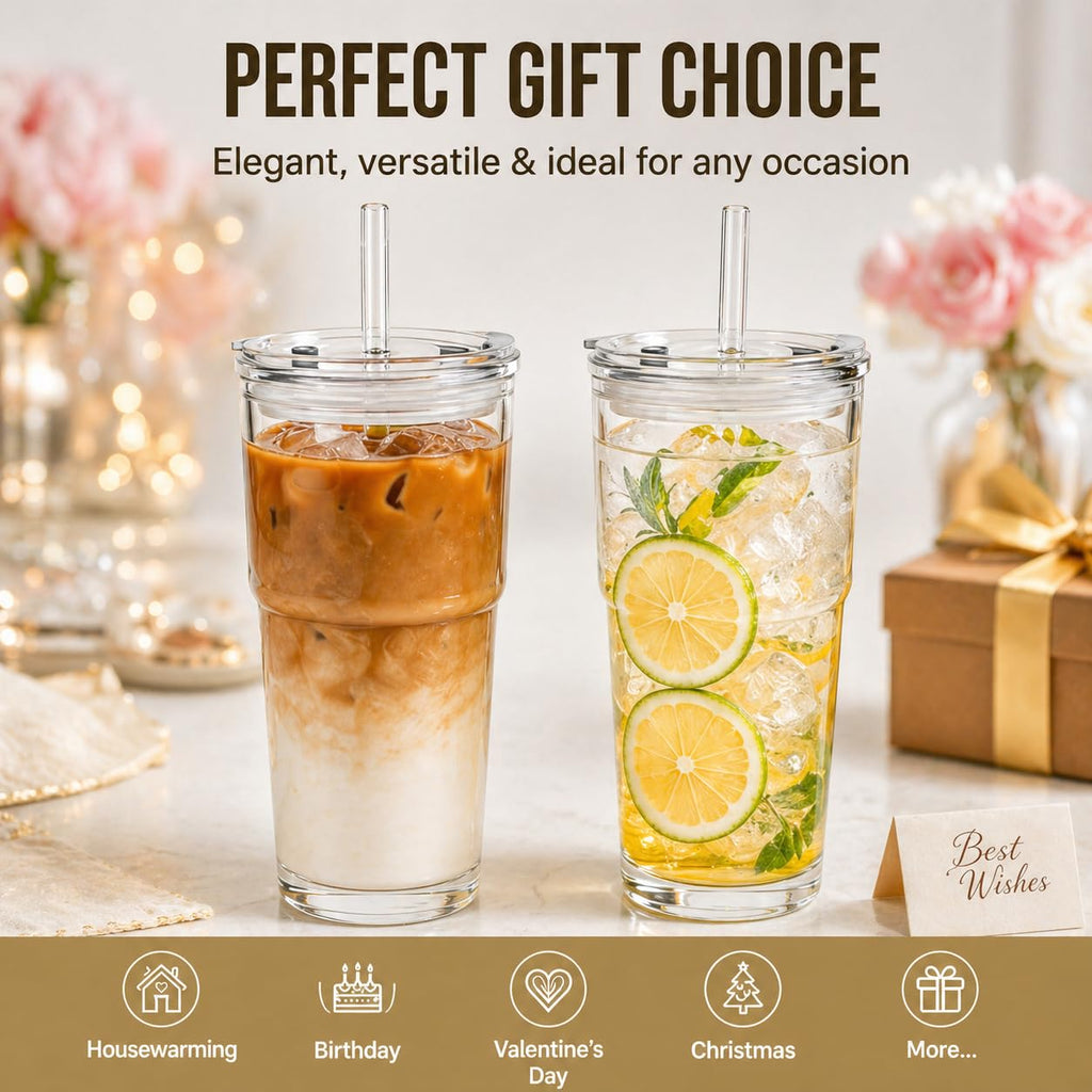 20oz Clear Glass Tumbler with Lid and Straws, Set of 2 Z7685