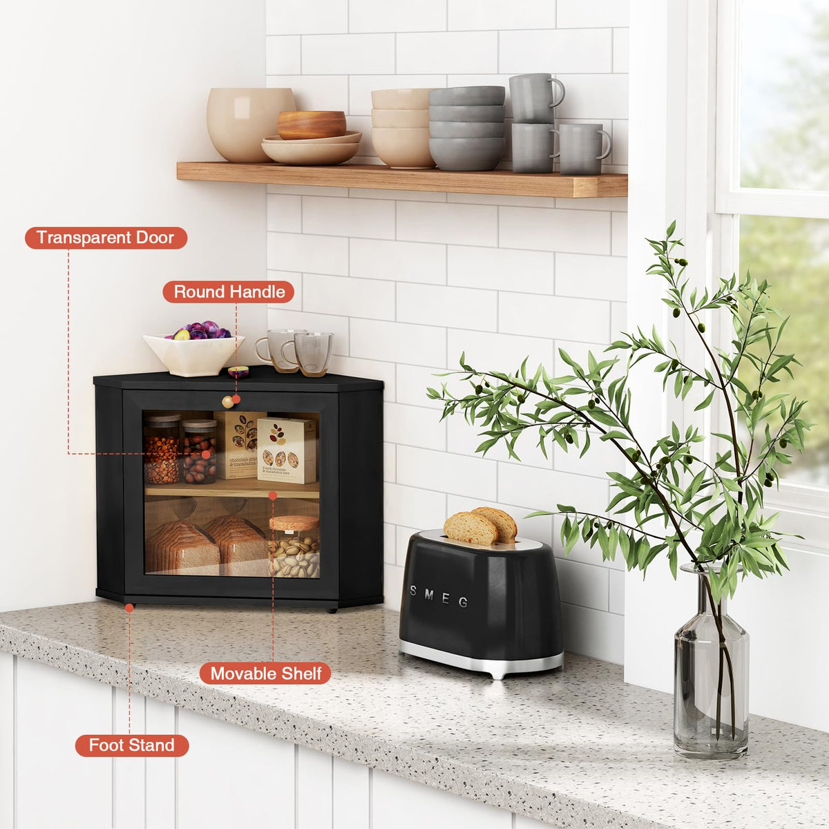 2 Tier Black Corner Bread Box R29271