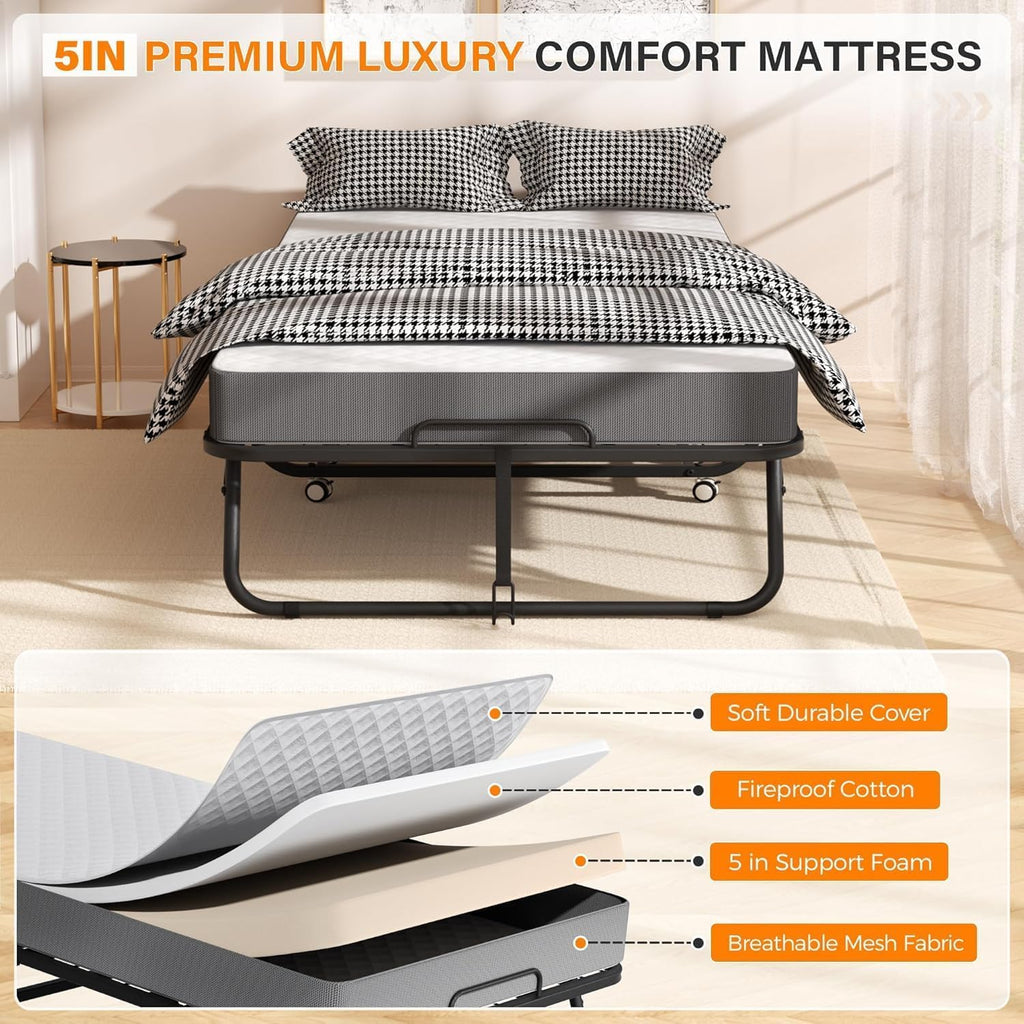 Folding Bed with Mattress 75" x 31" 5" Memory Foam X7331