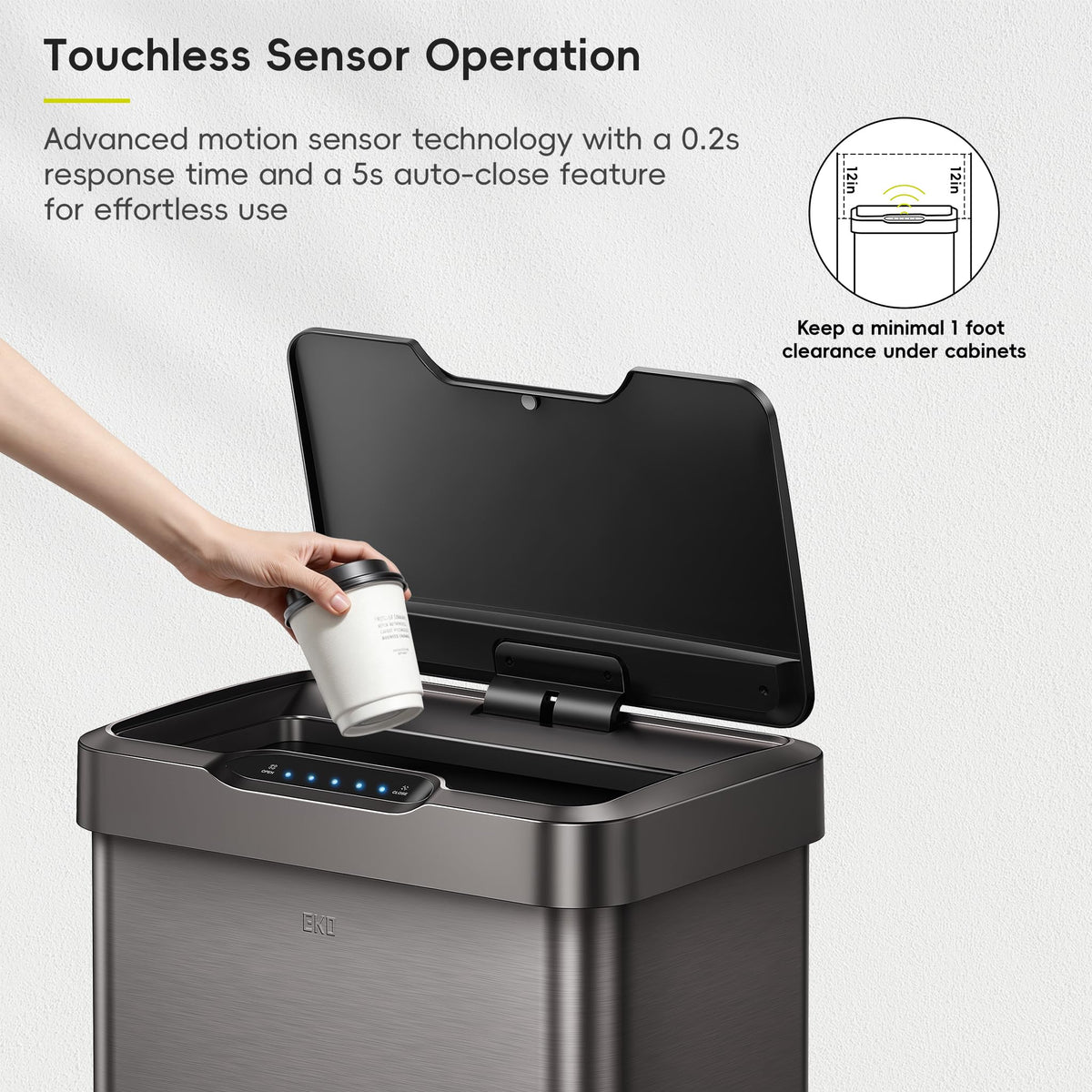 13.2 Gal Stainless Steel Motion Sensor Trash Can Q674