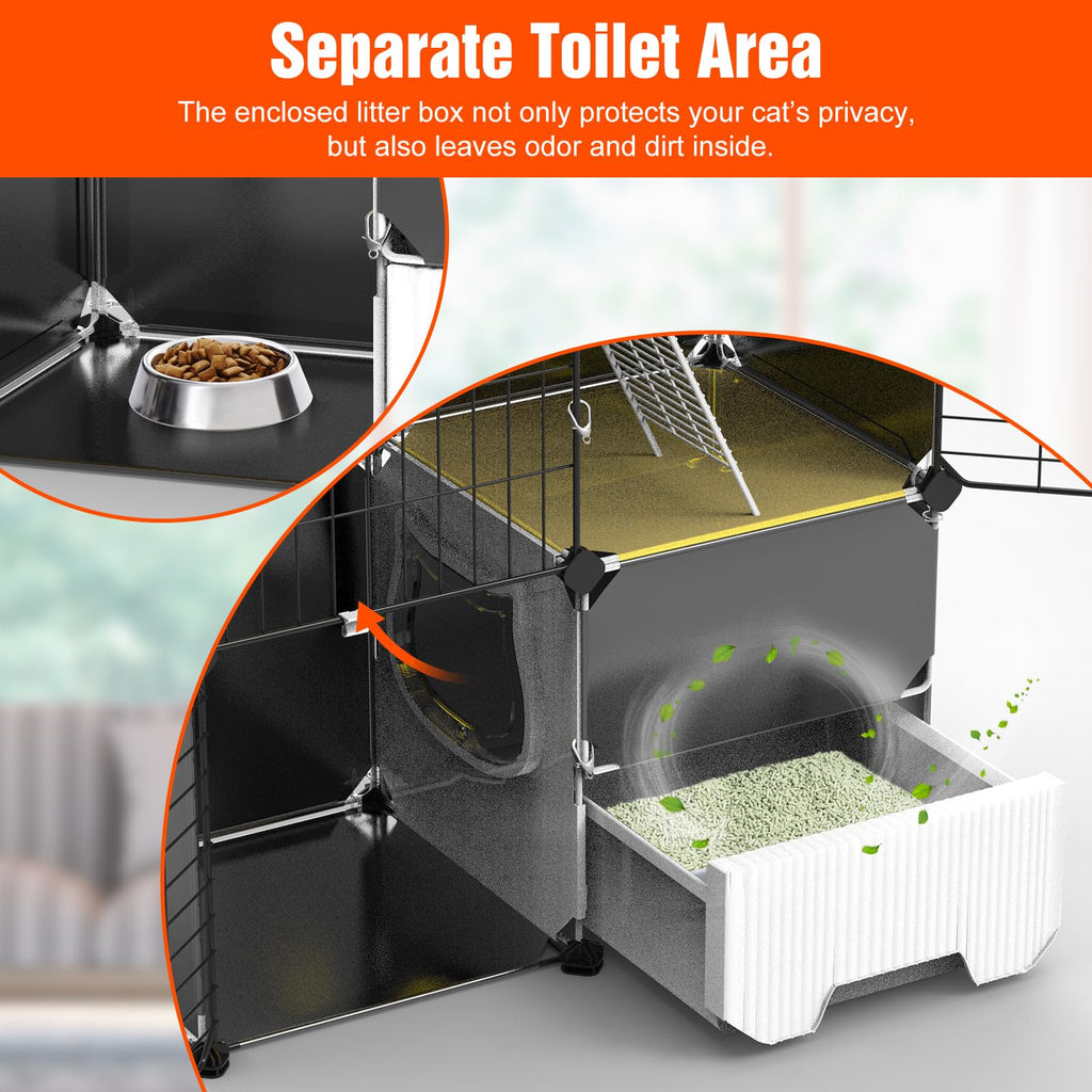 3-Tier Cat Cage with Litter Box, Hammock & Ladders Y590865