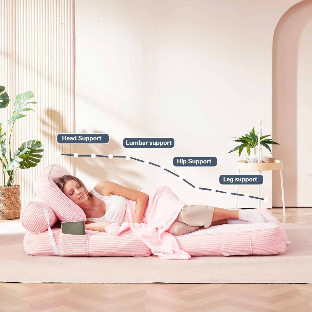 Pink Flannel Folding Sofa Bed E770876