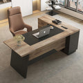 Black and Wood L Shape Executive Desk with Drawers and Shelves O2530