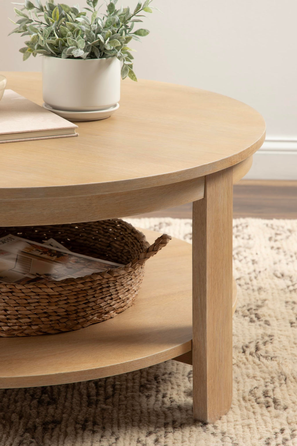Round Two-Tier Wood Coffee Table with Storage V7170