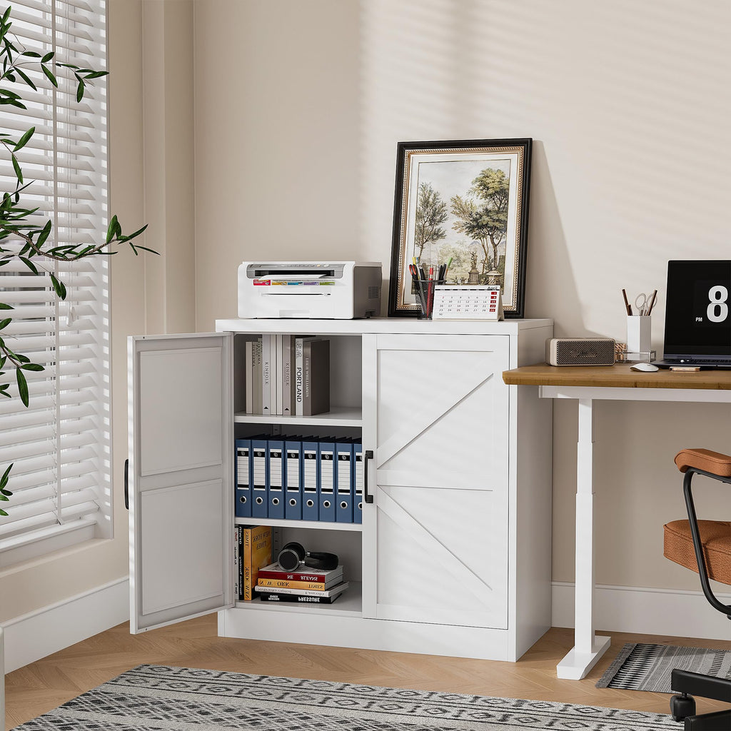 White 36" Metal Storage Cabinet with Doors and 2 Adjustable Shelves K261