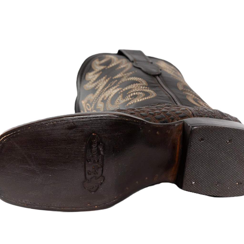 Brown Caiman Crocodile Print Leather Cowboy Boots L4689