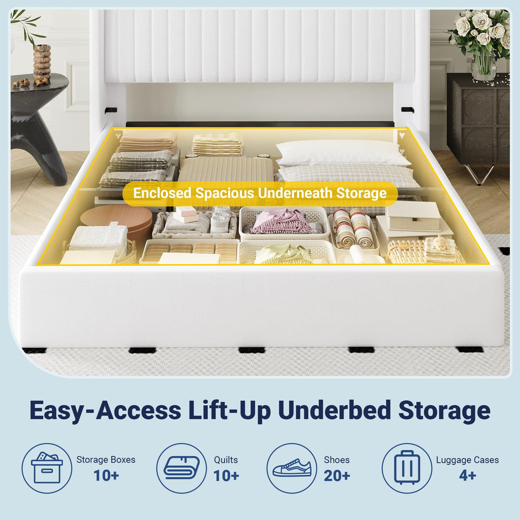 Queen Size Lift Up Storage Bed Frame White R593213