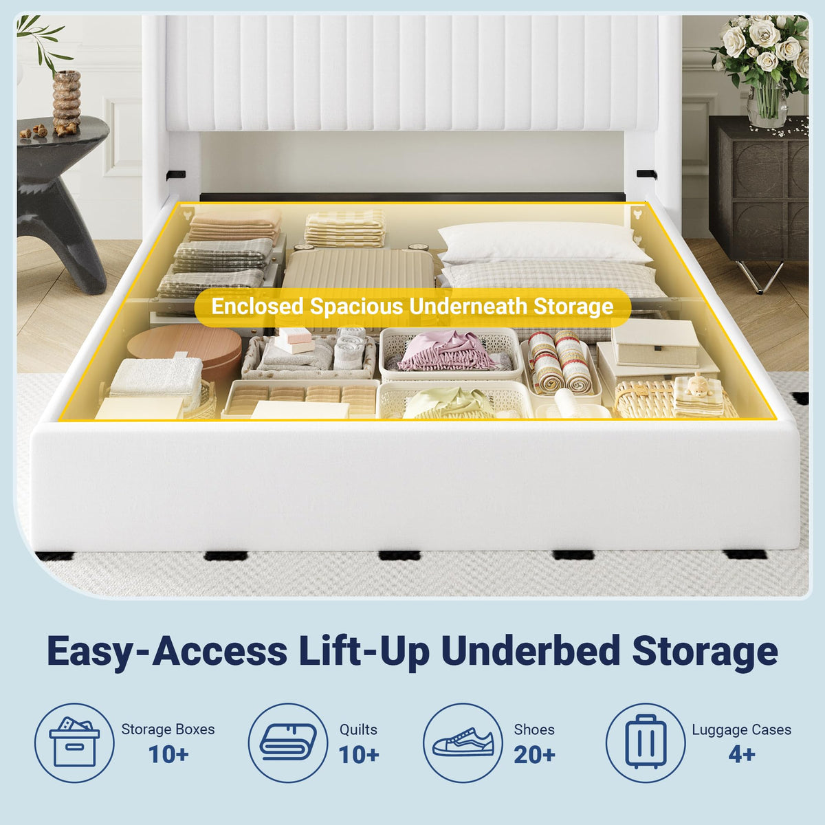 Queen Size Lift Up Storage Bed Frame White R593213