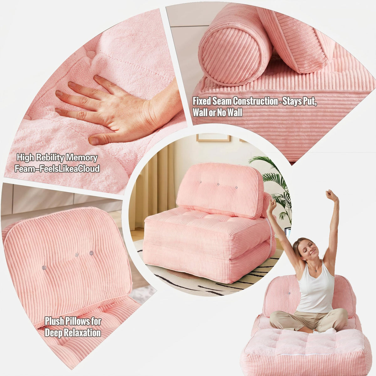 Pink Flannel Folding Sofa Bed E770876