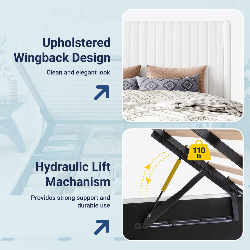 Queen Size Lift Up Storage Bed Frame White R593213