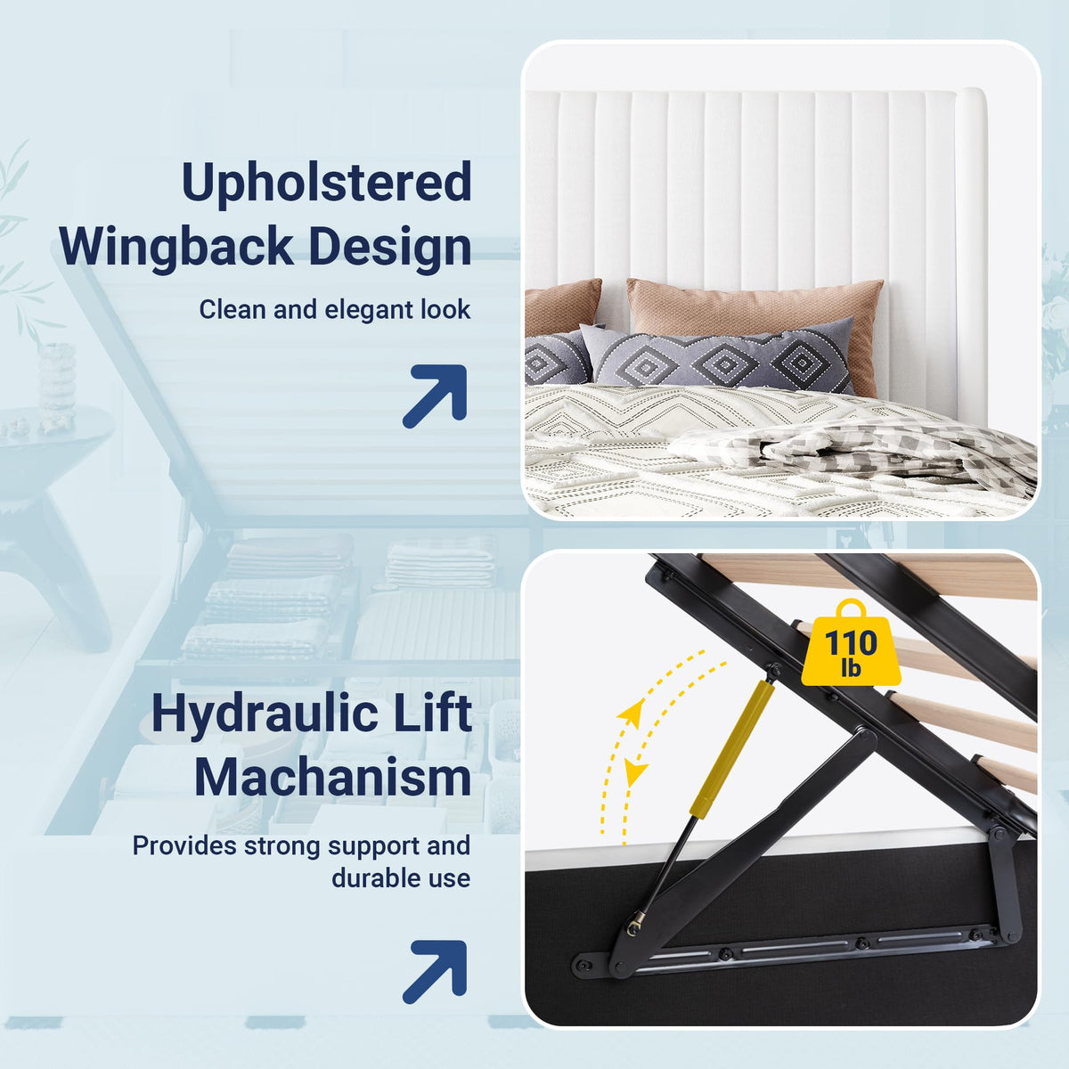 Queen Size Lift Up Storage Bed Frame White R593213